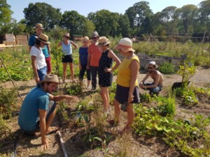 Huit personnes assistant à la formation de Maxime au coeur du jardin